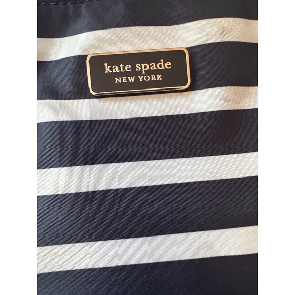 Kate Spade New York Black & White Striped Tote Bag Leather Handles Zip Closure - Picture 2 of 7